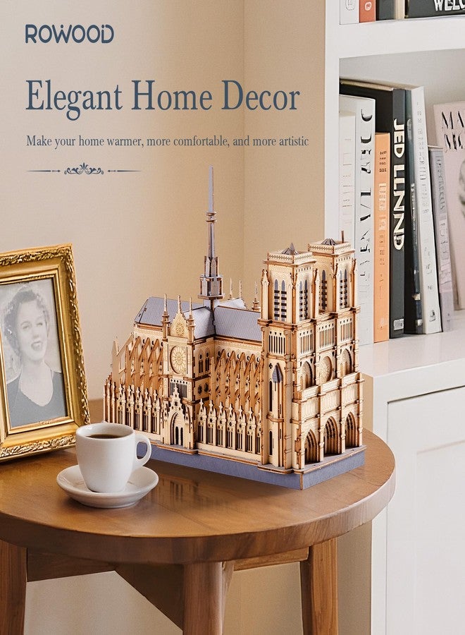 Rowood 3D Puzzles for Adults,Wooden Architecture DIY Model Kit Building Set for Adults, Notre-Dame de Paris Cathedral and Castle Collection,Birthday for Women Friends - Image 2